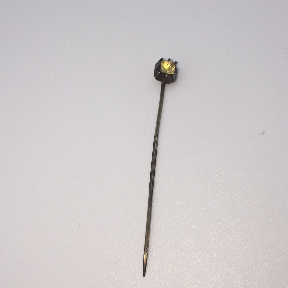 Antique Hat Pin Amber Stone Metal 2” Vintage